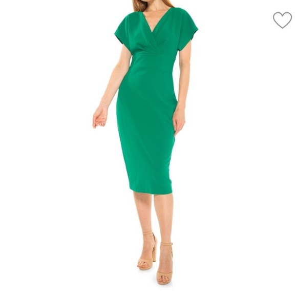ALEXA ADMOR sexy Dress V Neck Naomi Draped Sheath Emerald midi size S - Picture 9 of 11